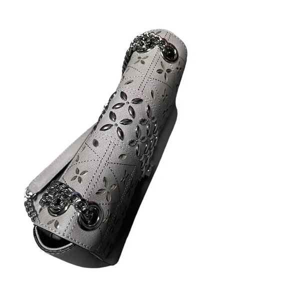 NEW WITH TAGS MICHAEL KORS pearl grey Tina Clutch Cross Body Leather Handbag - Picture 8 of 14